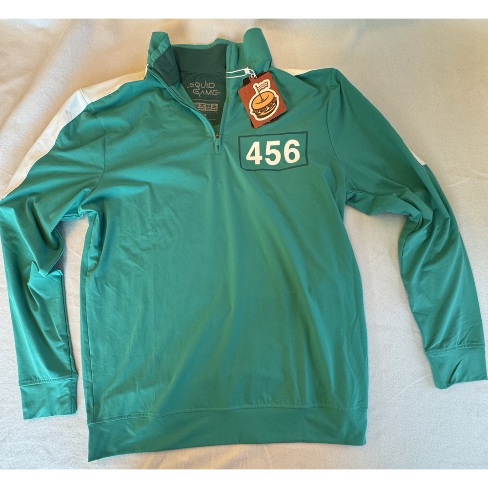 RSVLTS Squid Game 456 Quarter Zip Teal Pullover Shirt Size Med Seong Gi-hun Rare